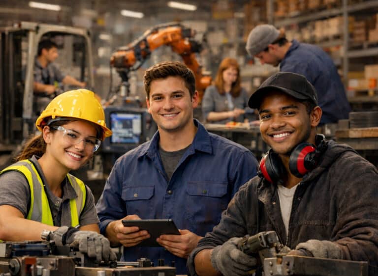 Smiling Workers In The Workshop