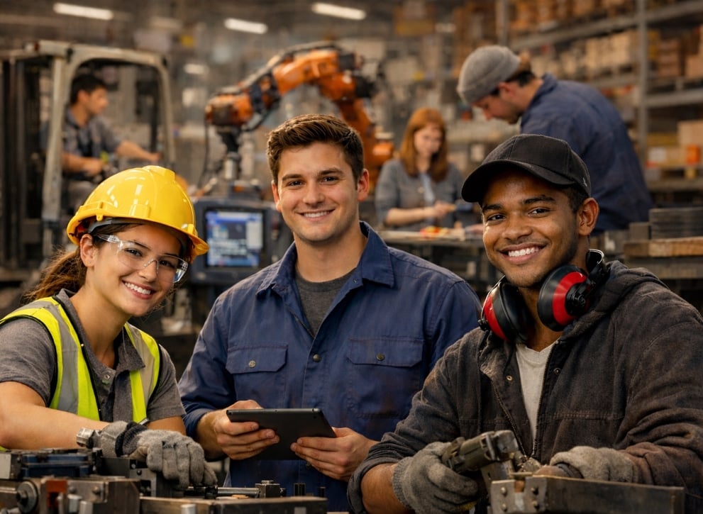 Smiling Workers In The Workshop
